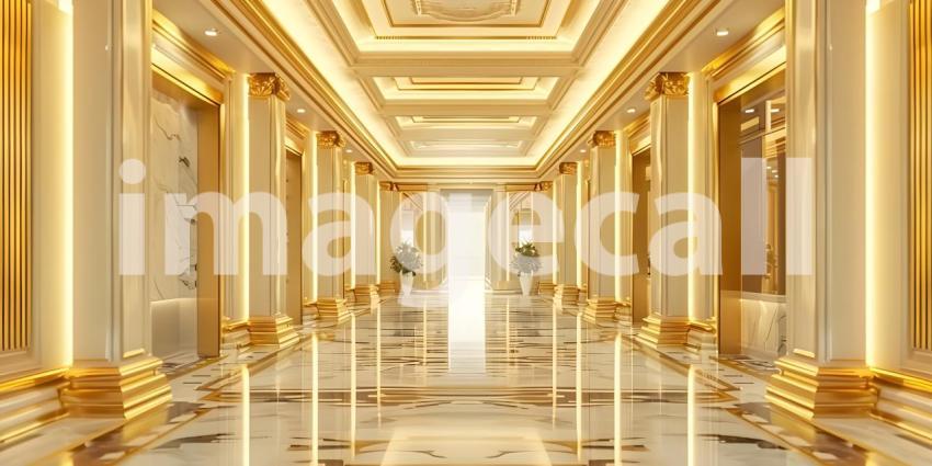 Gold marble interior of the royal golden palace castle interior background - Ai Generated