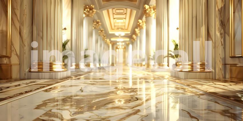 Gold marble interior of the royal golden palace castle interior background - Ai Generated