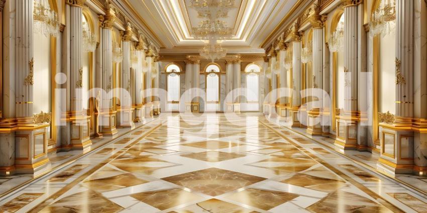 Gold marble interior of the royal golden palace castle interior background - Ai Generated