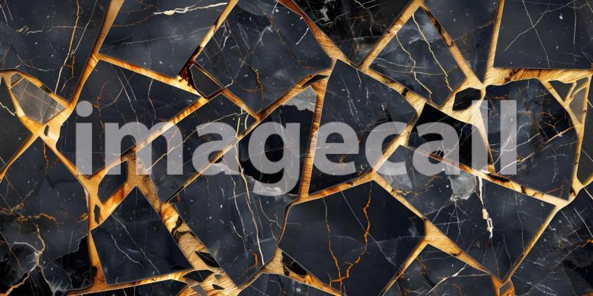 Abstract marble mosaic displaying an intricate blend of black and gold background - Ai Generated