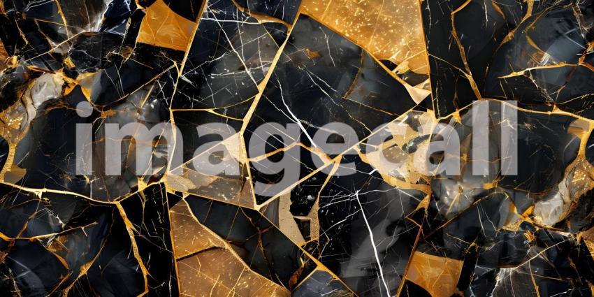 Abstract marble mosaic displaying an intricate blend of black and gold background - Ai Generated