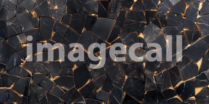 Abstract marble mosaic displaying an intricate blend of black and gold background - Ai Generated