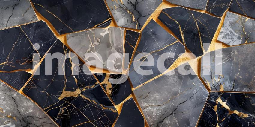 Abstract marble mosaic displaying an intricate blend of black and gold background - Ai Generated
