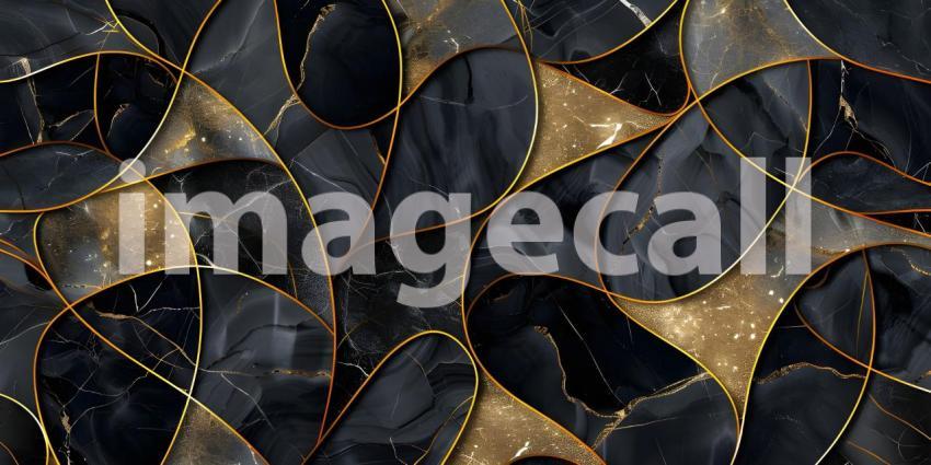 Abstract marble mosaic displaying an intricate blend of black and gold background - Ai Generated