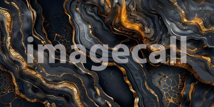 Abstract marble mosaic displaying an intricate blend of black and gold background - Ai Generated