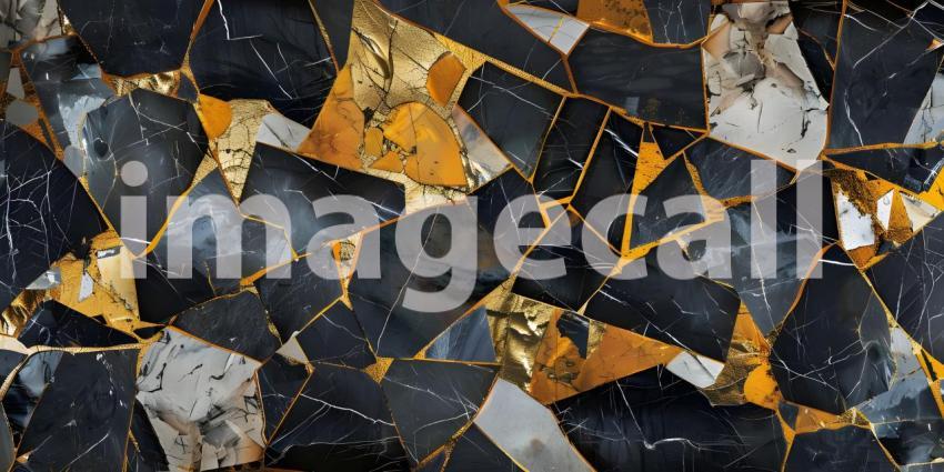 Abstract marble mosaic displaying an intricate blend of black and gold background - Ai Generated