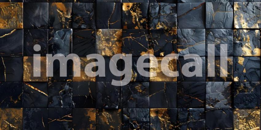 Abstract marble mosaic displaying an intricate blend of black and gold background - Ai Generated