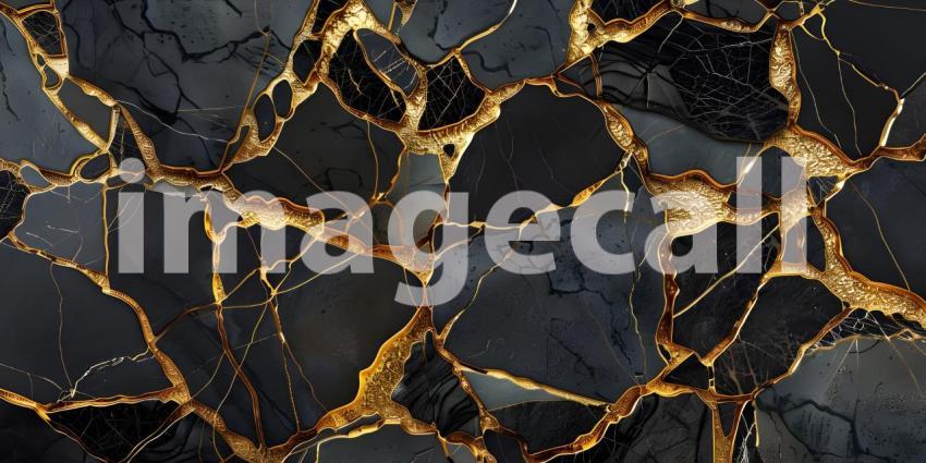 Abstract marble mosaic displaying an intricate blend of black and gold background - Ai Generated