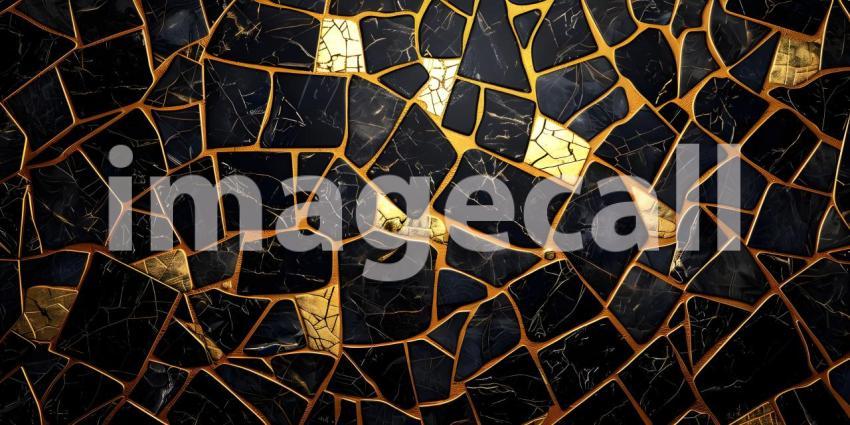 Abstract marble mosaic displaying an intricate blend of black and gold background - Ai Generated
