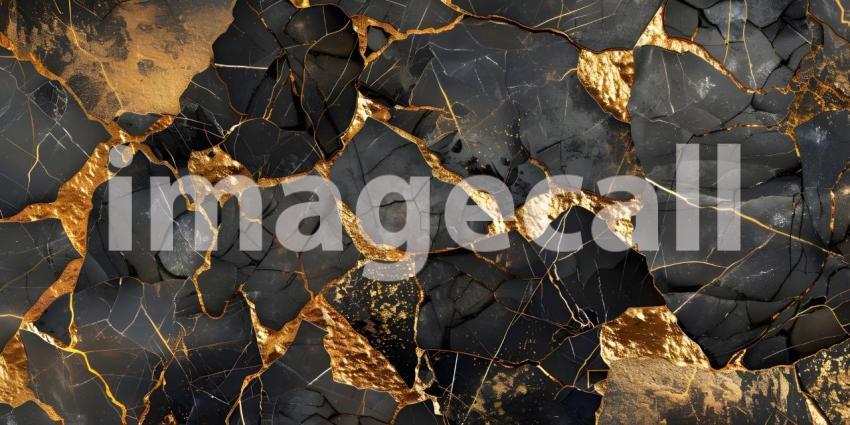 Abstract marble mosaic displaying an intricate blend of black and gold background - Ai Generated