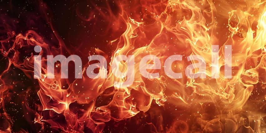 Abstract Red Flames with Golden Touch background - Ai Generated