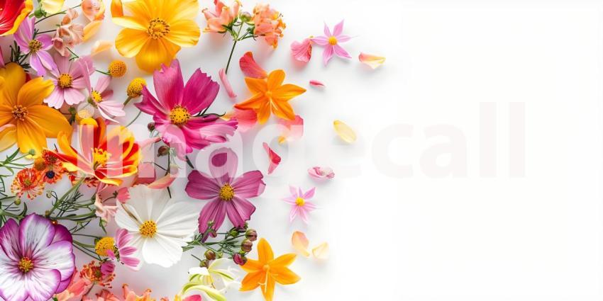 Colorful Flower on a White background with copy space - Ai Generated
