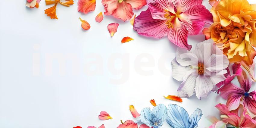 Colorful Flower on a White background with copy space - Ai Generated