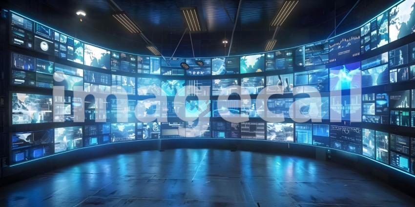 Background Featuring Digital Media Wall of Screens, Digital Media Wall with Array of Screens Background - Ai Generated