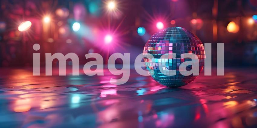 Club Disco Ball Backdrop, Disco Ball Illumination in Club - Ai Generated