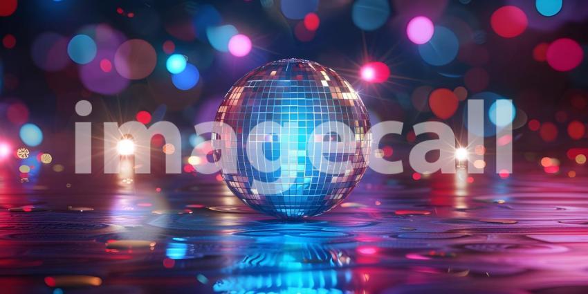 Club Disco Ball Backdrop, Disco Ball Illumination in Club - Ai Generated