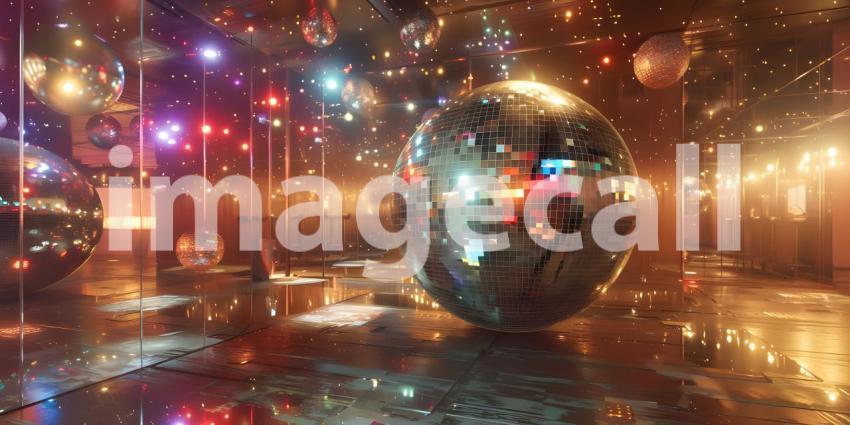 Club Disco Ball Backdrop, Disco Ball Illumination in Club - Ai Generated