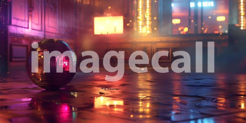 Club Disco Ball Backdrop, Disco Ball Illumination in Club - Ai Generated
