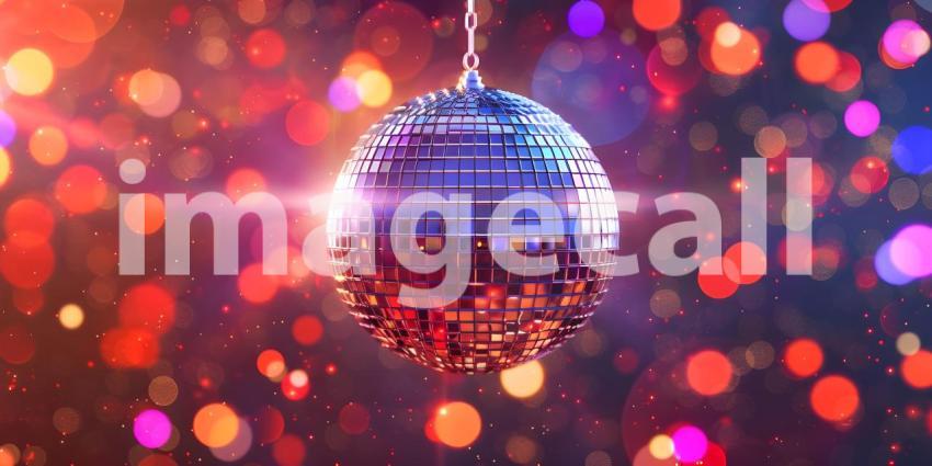 Club Disco Ball Backdrop, Disco Ball Illumination in Club - Ai Generated