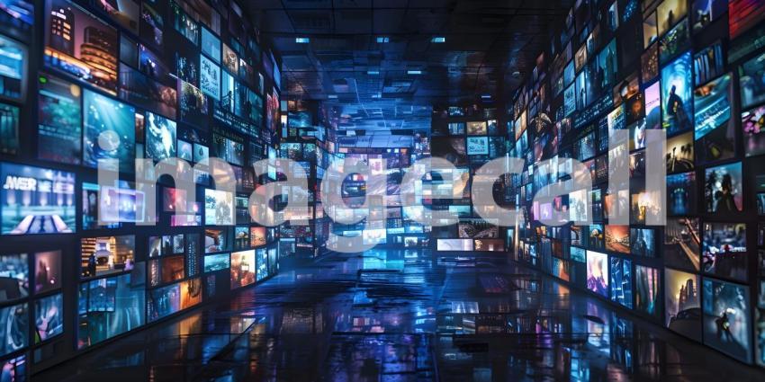 Background Featuring Digital Media Wall of Screens, Digital Media Wall with Array of Screens Background - Ai Generated