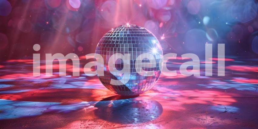 Club Disco Ball Backdrop, Disco Ball Illumination in Club - Ai Generated