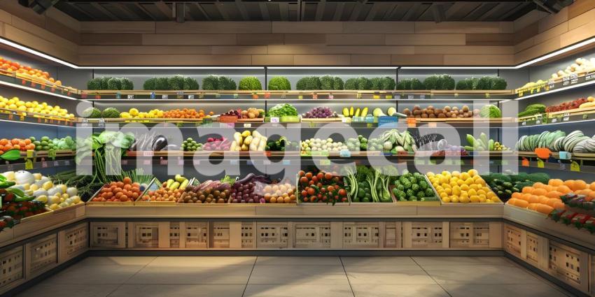 Fresh Vegetables Displayed in Supermarket background - Ai Generated
