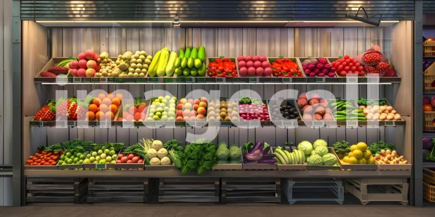 Fresh Vegetables Displayed in Supermarket background - Ai Generated