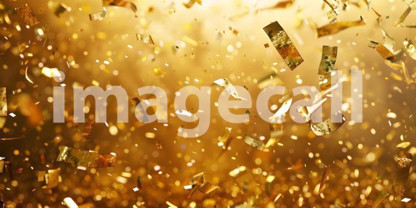 Glittering Golden Confetti Background, Shimmering Gold Confetti on Solid Surface - Ai Generated
