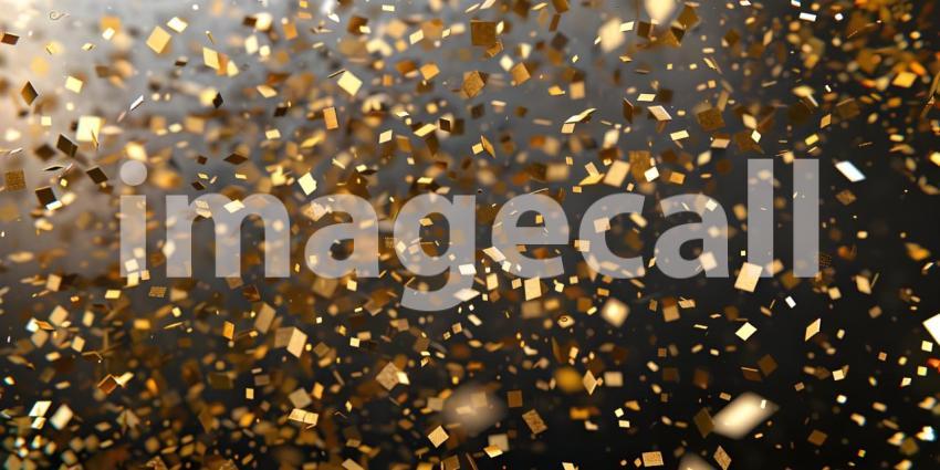 Glittering Golden Confetti Background, Shimmering Gold Confetti on Solid Surface - Ai Generated