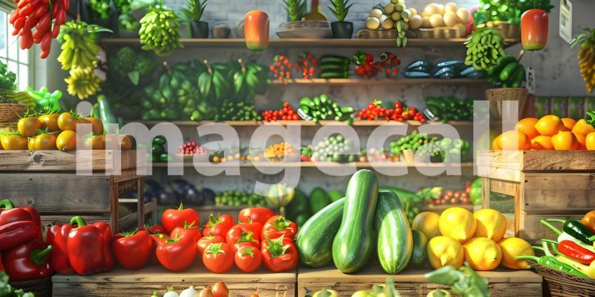 Fresh Vegetables Displayed in Supermarket background - Ai Generated