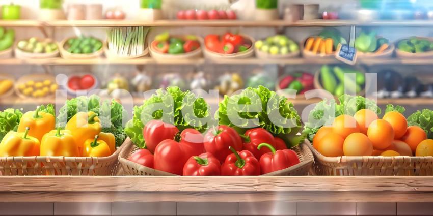 Fresh Vegetables Displayed in Supermarket background - Ai Generated