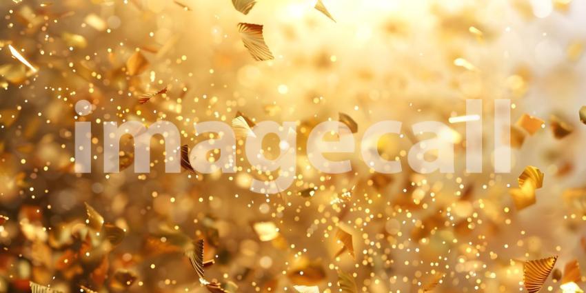 Glittering Golden Confetti Background, Shimmering Gold Confetti on Solid Surface - Ai Generated