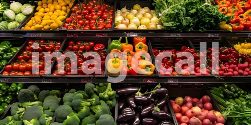 Fresh Vegetables Displayed in Supermarket background - Ai Generated