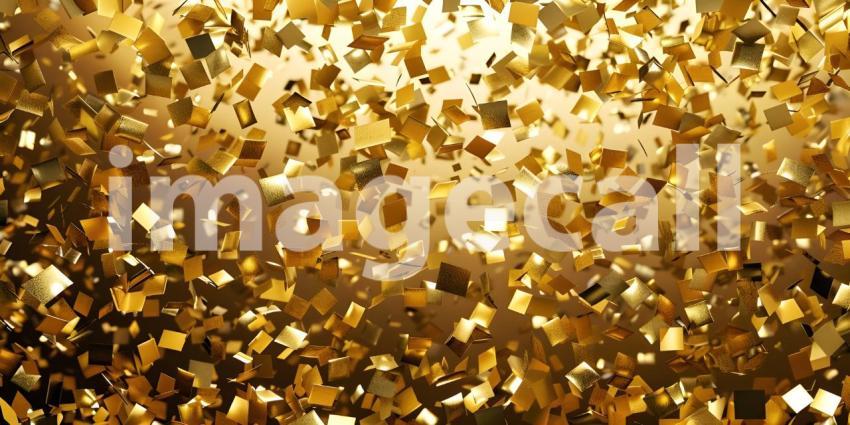 Glittering Golden Confetti Background, Shimmering Gold Confetti on Solid Surface - Ai Generated