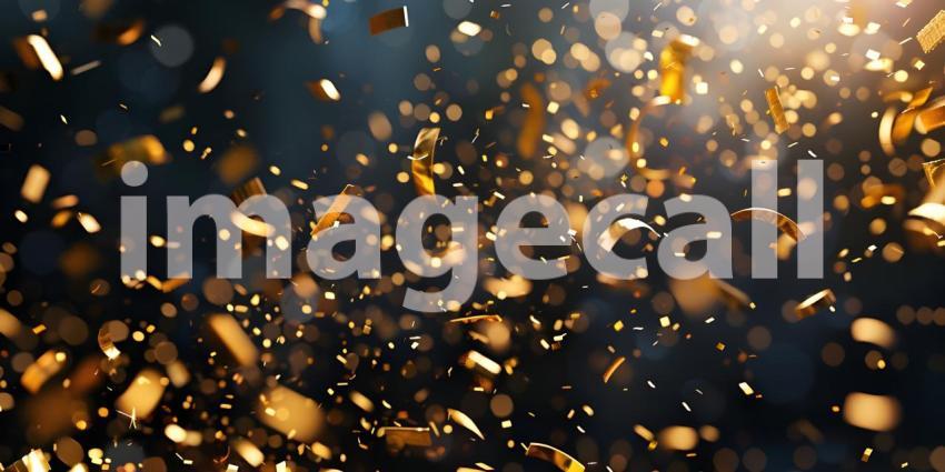 Glittering Golden Confetti Background, Shimmering Gold Confetti on Solid Surface - Ai Generated