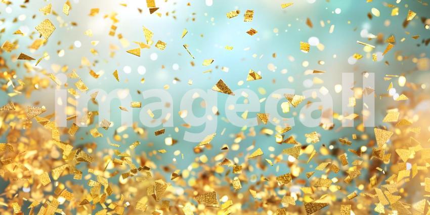 Glittering Golden Confetti Background, Shimmering Gold Confetti on Solid Surface - Ai Generated