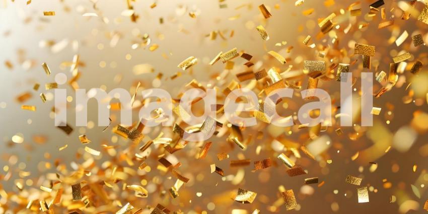 Glittering Golden Confetti Background, Shimmering Gold Confetti on Solid Surface - Ai Generated