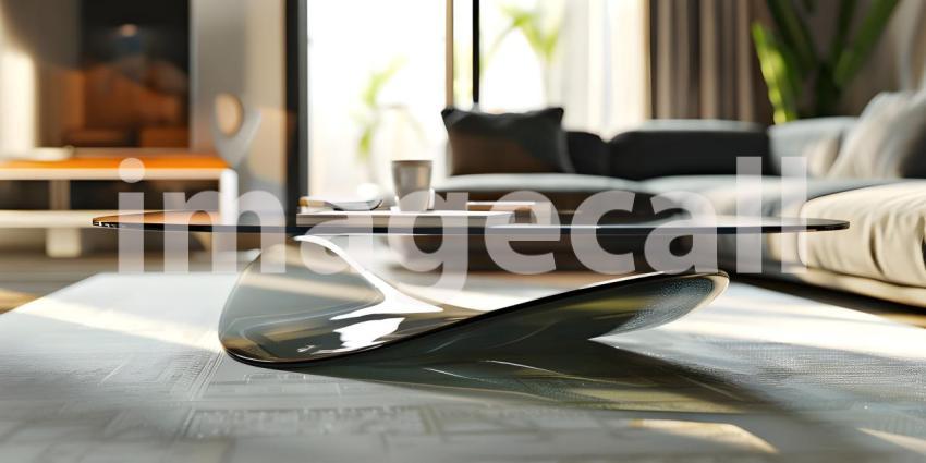Modern glass coffee table in a living room background - Ai Generated