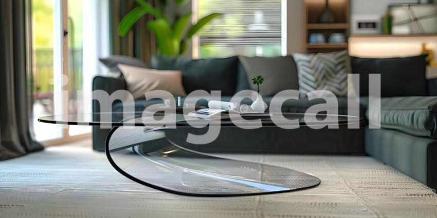 Modern glass coffee table in a living room background - Ai Generated