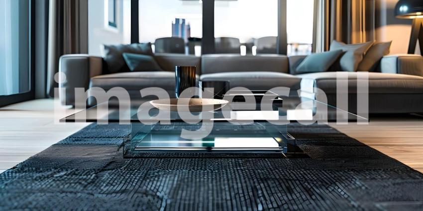 Modern glass coffee table in a living room background - Ai Generated