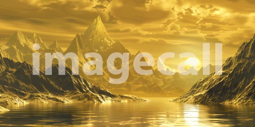 Golden Mountain Silhouette Background, Gilded Mountain Range Background - Ai Generated