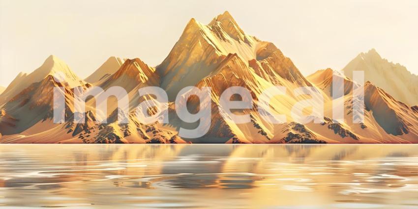 Golden Mountain Silhouette Background, Gilded Mountain Range Background - Ai Generated
