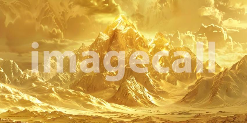 Golden Mountain Silhouette Background, Gilded Mountain Range Background - Ai Generated