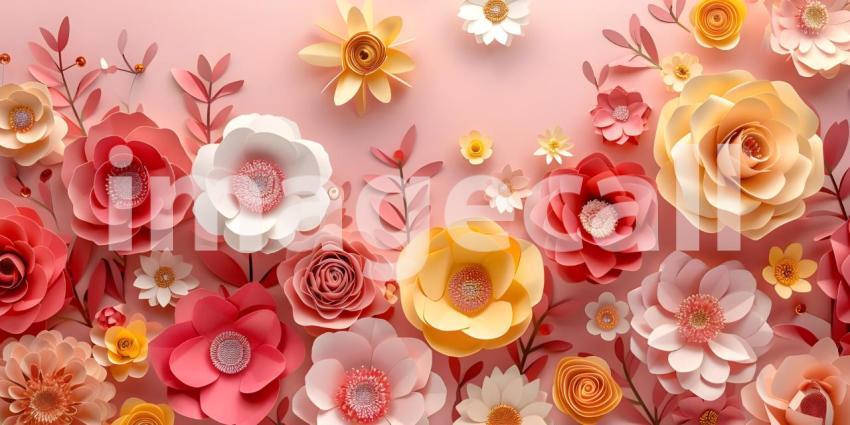 Intricate Paper Cut Flowers Background, Delicate Floral Paper Cuts Background - Ai Generated