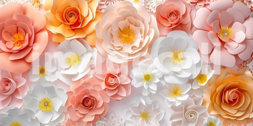 Intricate Paper Cut Flowers Background, Delicate Floral Paper Cuts Background - Ai Generated