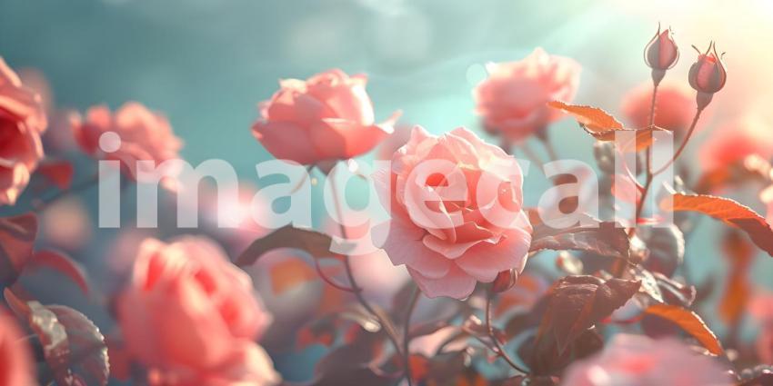 Serene Rosa Flower Setting, Tranquil Rosa Flower Backdrop Background - Ai Generated