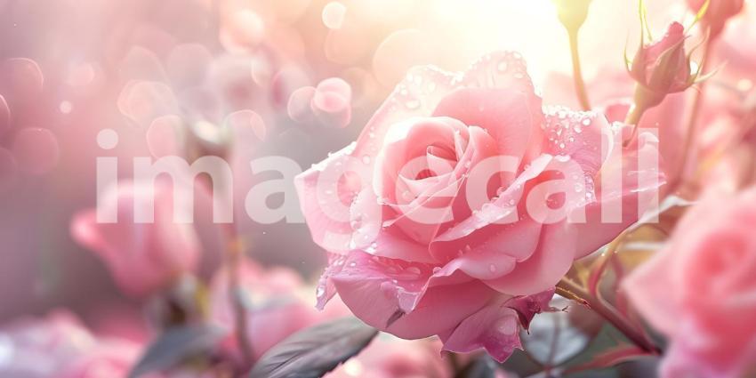 Serene Rosa Flower Setting, Tranquil Rosa Flower Backdrop Background - Ai Generated