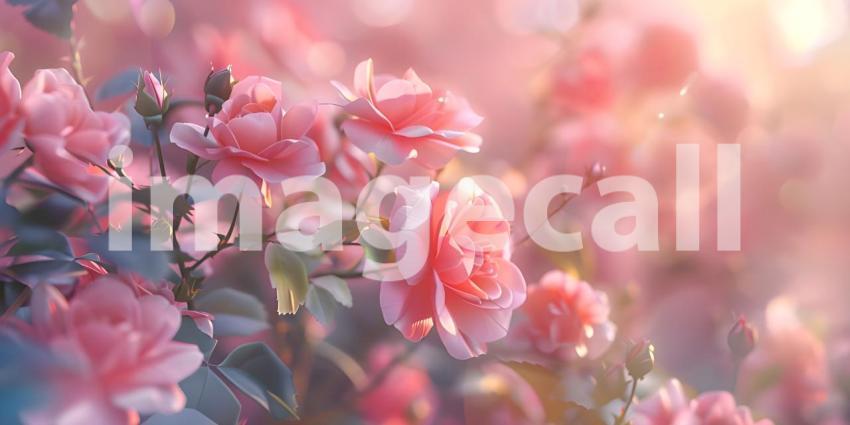 Serene Rosa Flower Setting, Tranquil Rosa Flower Backdrop Background - Ai Generated