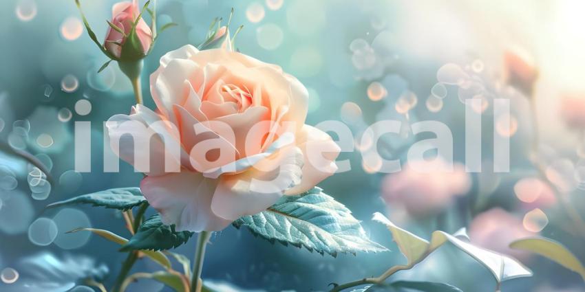 Serene Rosa Flower Setting, Tranquil Rosa Flower Backdrop Background - Ai Generated