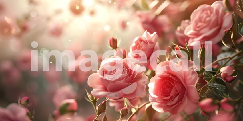 Serene Rosa Flower Setting, Tranquil Rosa Flower Backdrop Background - Ai Generated